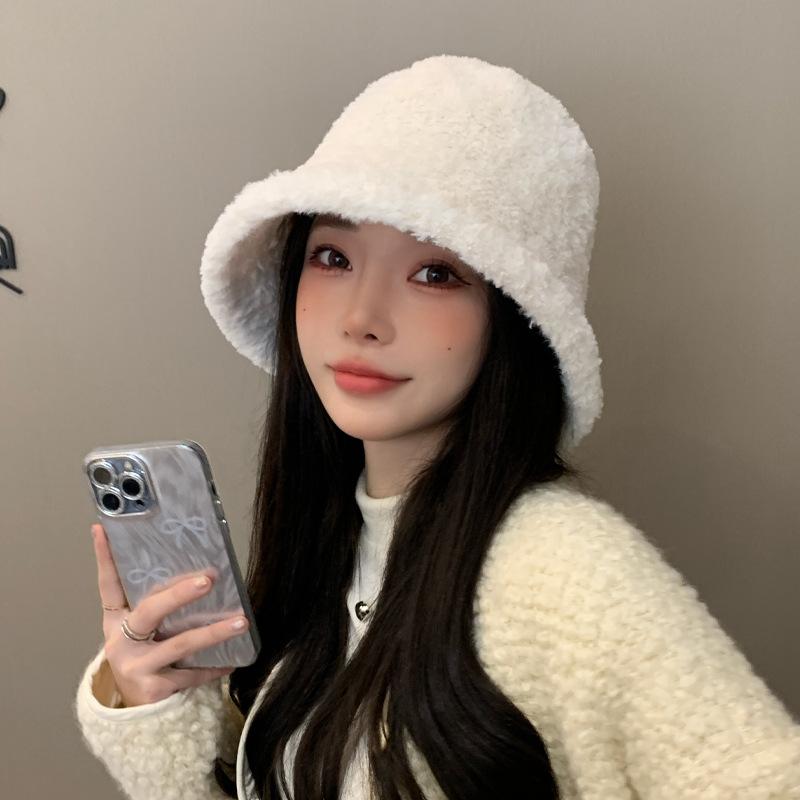 New Fuzzy Niche Bucket Hat Women'S Winter Outdoor Travel Warm Solid Color Basin Hat Tide