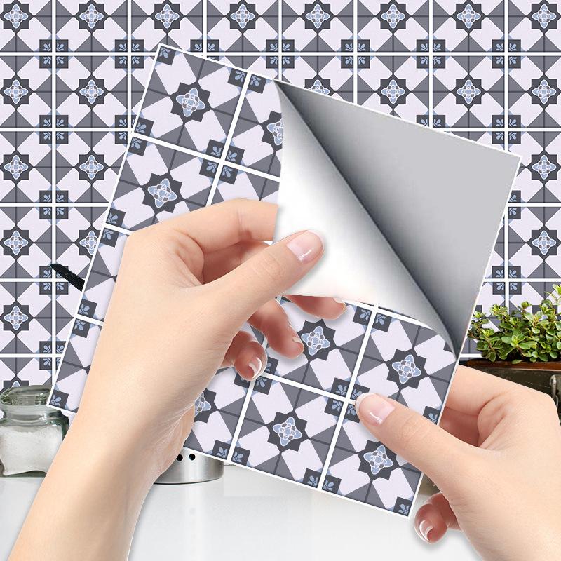 Grey Flower Tile Sticker Kitchen Backsplash Oil-proof Bathroom Waterproof Home Decor Wall Decals Peel Stick Art Mural