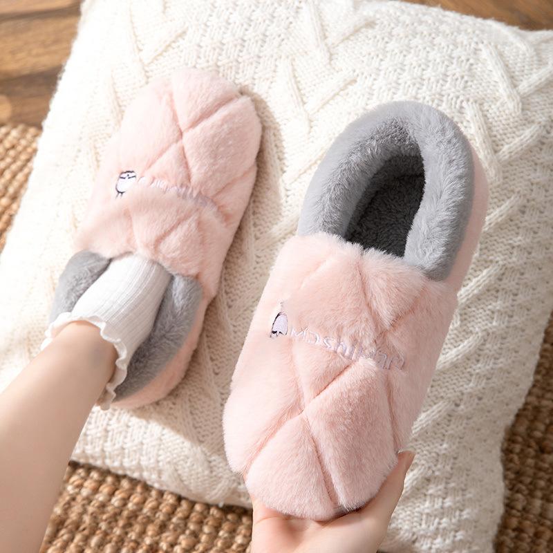 Универсальные хлопковые тапочки на каблуке для женщин, зимние домашние тапочки для дома, нескользящие теплые плюшевые хлопковые туфли для мужчин