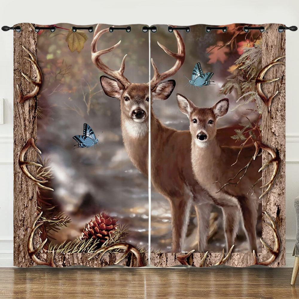 Штора Мультяшное Животное Олень Пейзаж Любовь 3D Цифровая Печать Блэкаут Штора На Люверсах