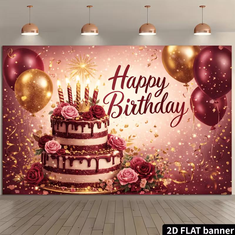 2D Sparkly Burgundy and Gold Birthday Celebration Photography Background