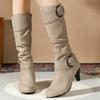 Autumn Fashion Womens Boots Side Zipper Shoes Mid-calf Boots Pointed Tip  High Heels Suede