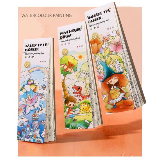 Детская акварельная раскраска с пигментной кисточкой, 20 страниц, портативная карманная тетрадь для рисования акварелью, подарок для малышей и девочек