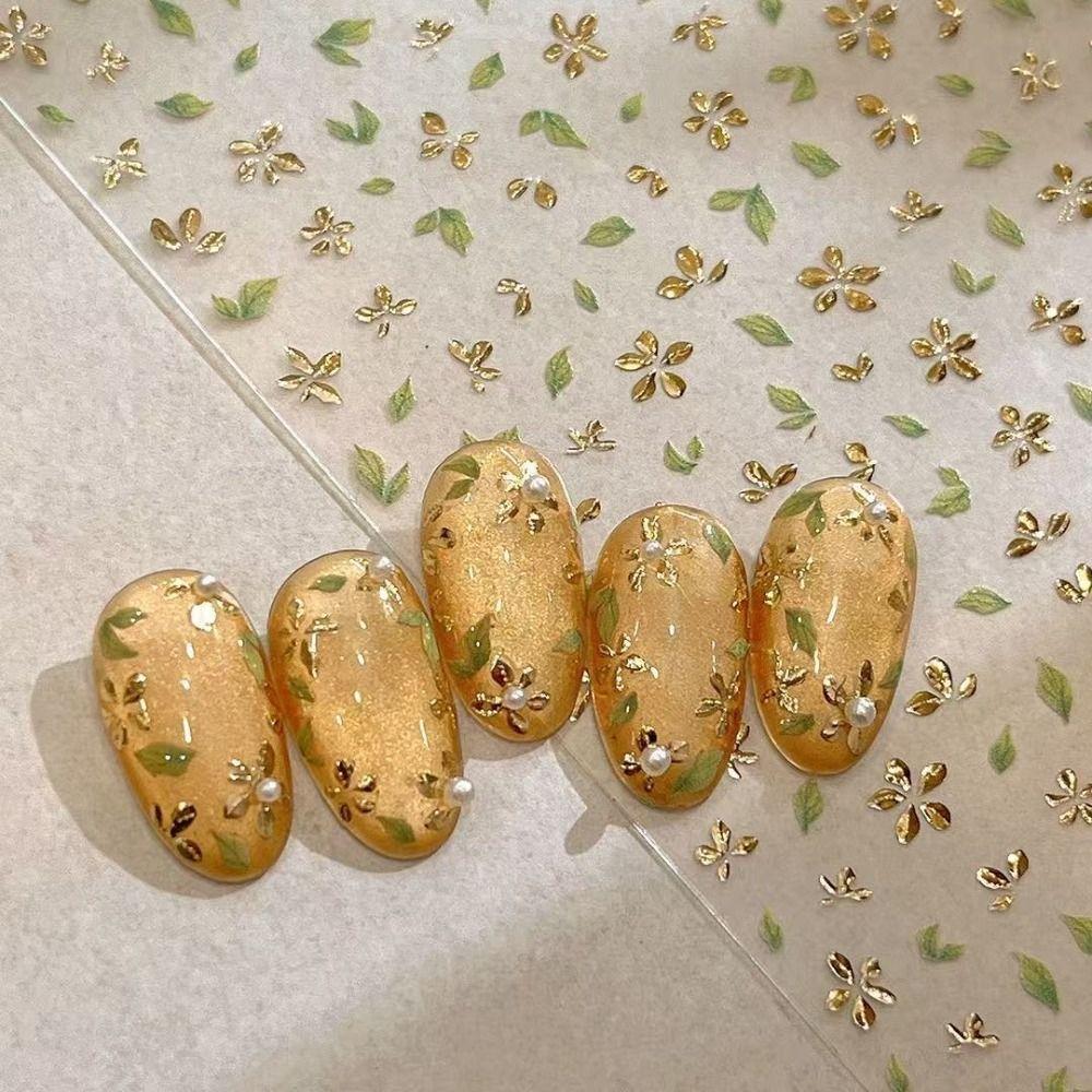 Golden Leaf Nail Sticker Bronzing Spring Flowers Decal Nail Art Sticker