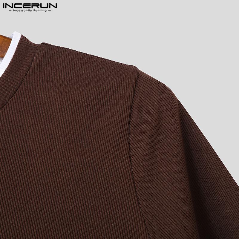 INCERUN Летние мужские футболки с коротким рукавом и круглым вырезом, с резинкой, скинни