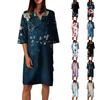 Women's Summer Retro Floral Print V-Neck Half Sleeve Dress Lightweight Breathable Dress