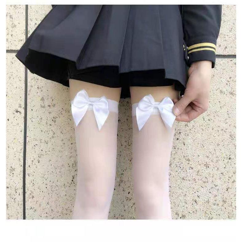 Женские модные эластичные кружевные чулки до бедра с бантом, сексуальные универсальные носки выше колена
