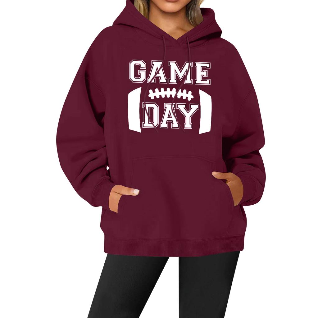 Женская повседневная модная однотонная толстовка с капюшоном и принтом регби с длинными рукавами