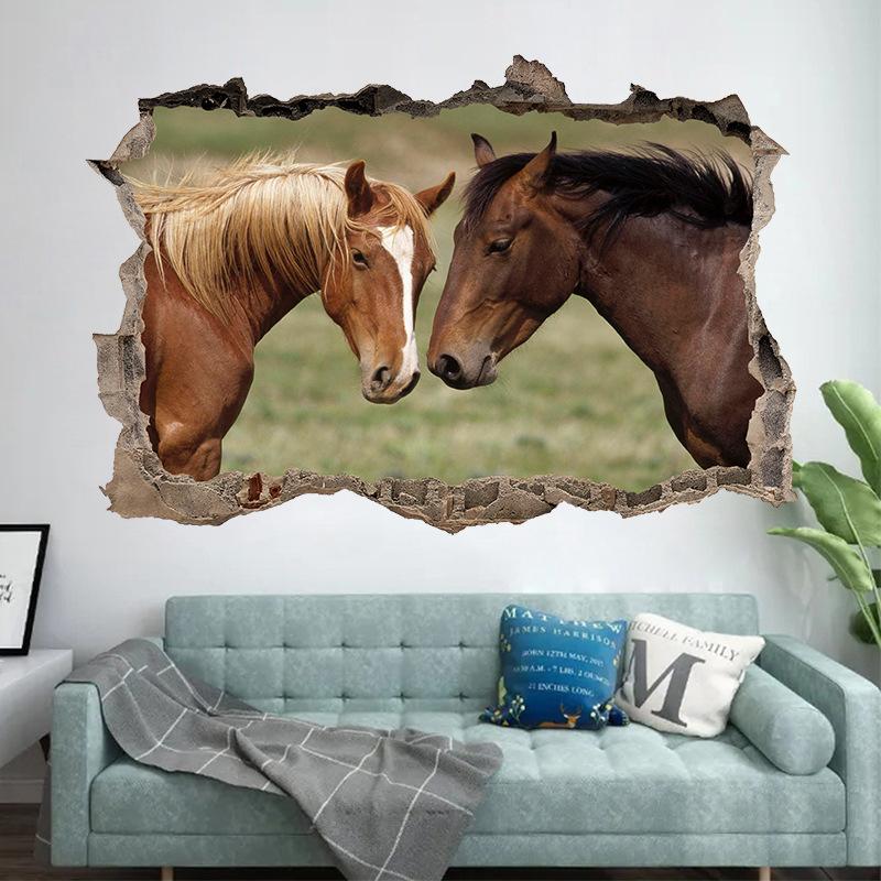 Плакат с животным Искусство дыры в сломанной стене Бегущая прекрасная лошадь Виниловые наклейки-муралы Для гостиной