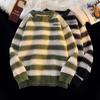 Японский ретро-свитер для мужчин на осень и зиму, ленивый стиль, круглая горловина, полосатый внутренний слой, укороченный свитер, свободная куртка