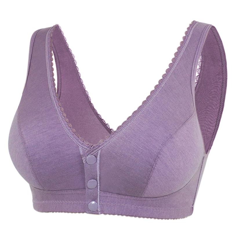 Pure Cotton Front Buckle Bra Without Steel Ring Beautiful Back Middle-aged and Elderly Bra Sweat-absorbing Breathable Vest