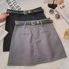 Korean Gray 2024 Slim A-Line High Waist Skirt - Women's Spring Short Anti-Exposure Skirt