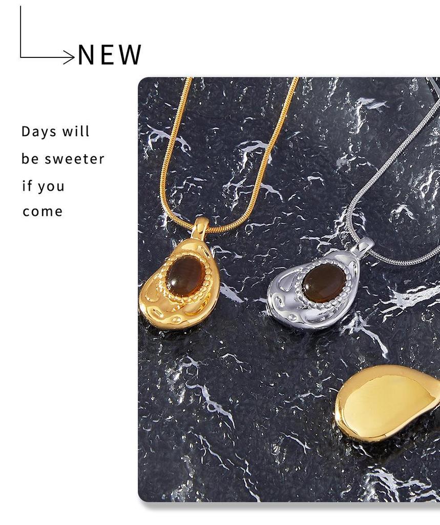 Европейская и американская подвеска-ожерелье из камня тигровый глаз с цепочкой из нержавеющей стали с 18-каратным золотым покрытием