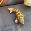 High-End Vintage Zirconia Inlaid Lucky Koi Fish Brooch - Fashionable Jewelry Pin for Women