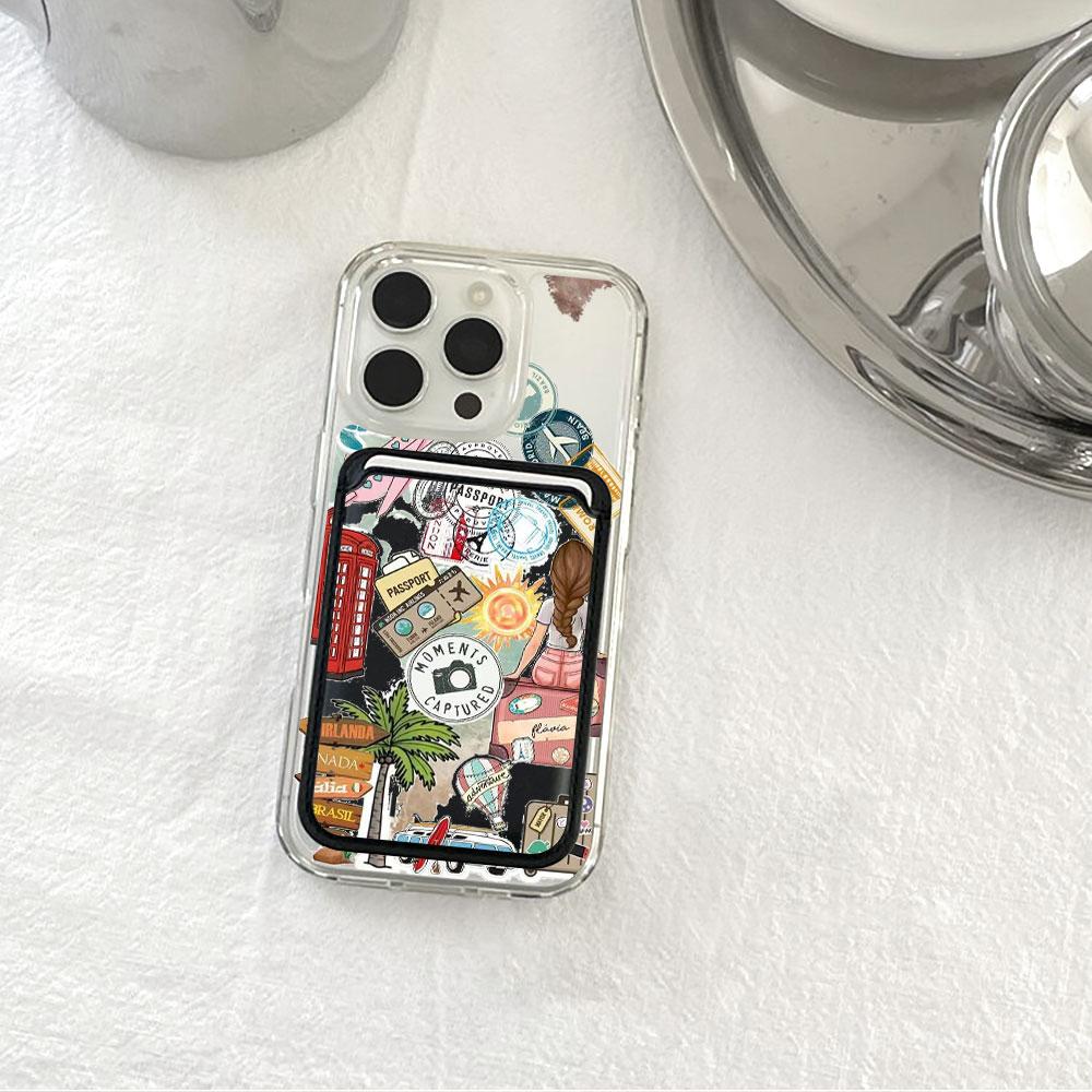 Fashion Tourism Label For Magsafe wallet Magnetic Card holder Phone Case For iPhone 16 13 16 15 12 14 17 Pro Max 16E Plus Cover