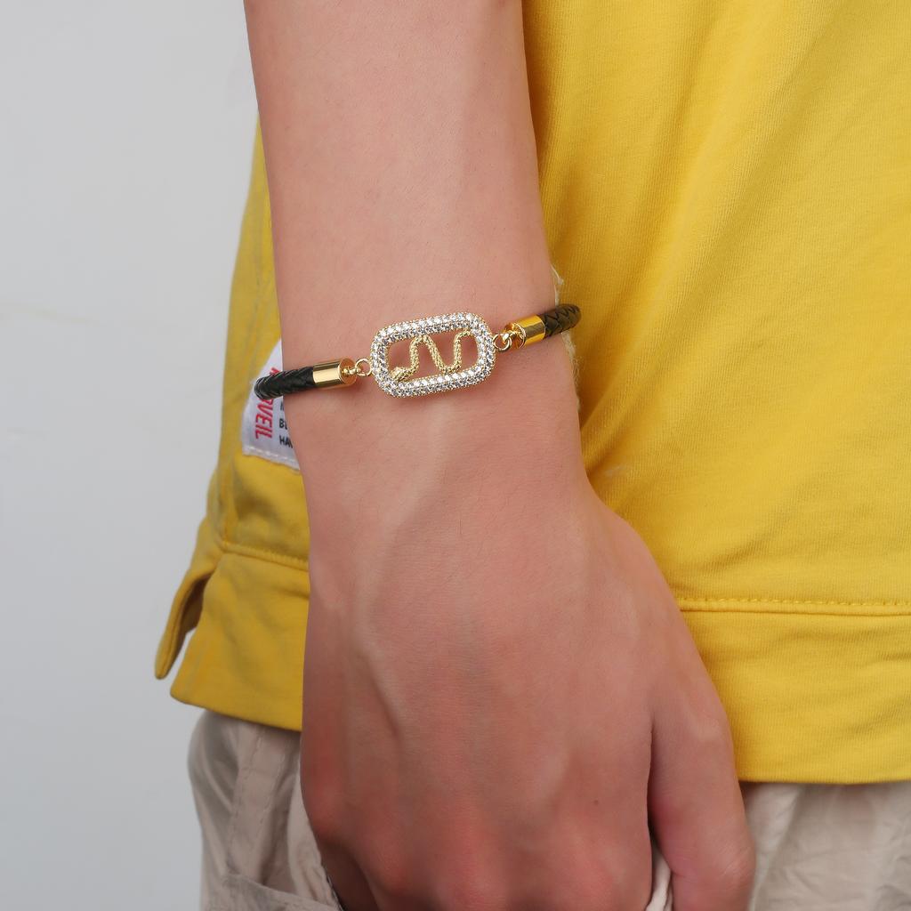 Горячая распродажа Черный кожаный плетеный браслет с цирконием Геометрический Классическая магнитная застежка Вечерние Свадебные украшения для женщин Девочек