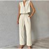 Casual Solid Vest Suit Women Sleeveless Single Breasted Tops High Waist Pants Summer Fashion Lady Elegant Set