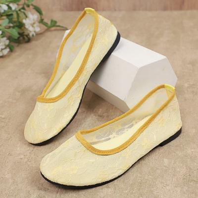 Мода 2025 Летняя Мода Круглый Носок Кружево Неглубокие Балетки Дышащие Удобные и Универсальные Новая Женская Обувь