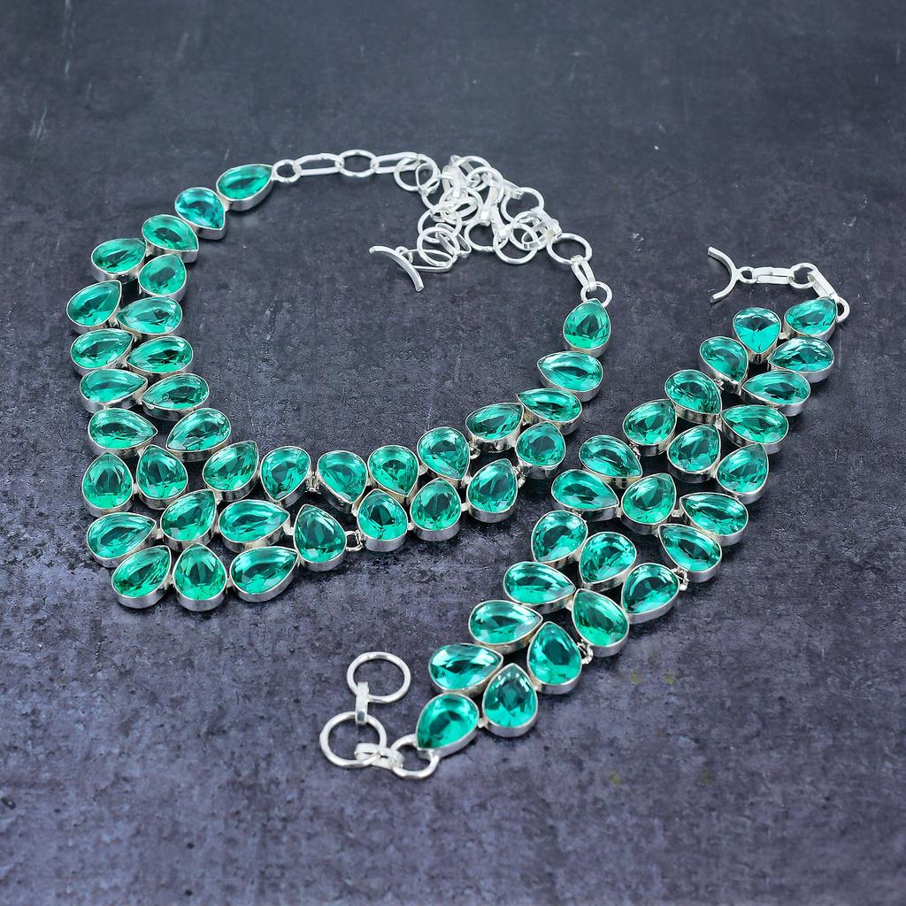 Natural Indicolite Tourmaline Gemstone 925 Sterling Silver Jewelry Set L4h80