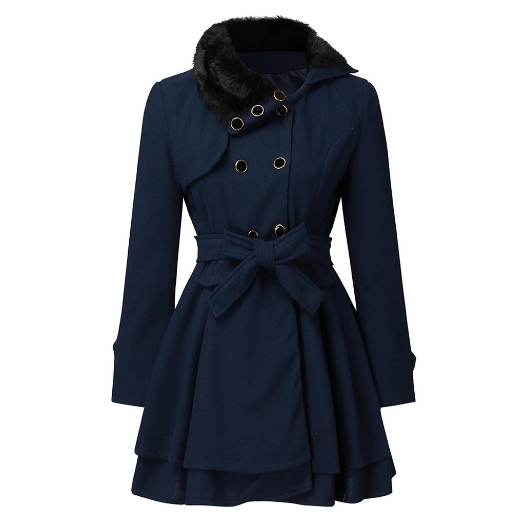Women's Fashion Lapel Double-Breasted Thick Wool Trench Casual Coat Jacket
