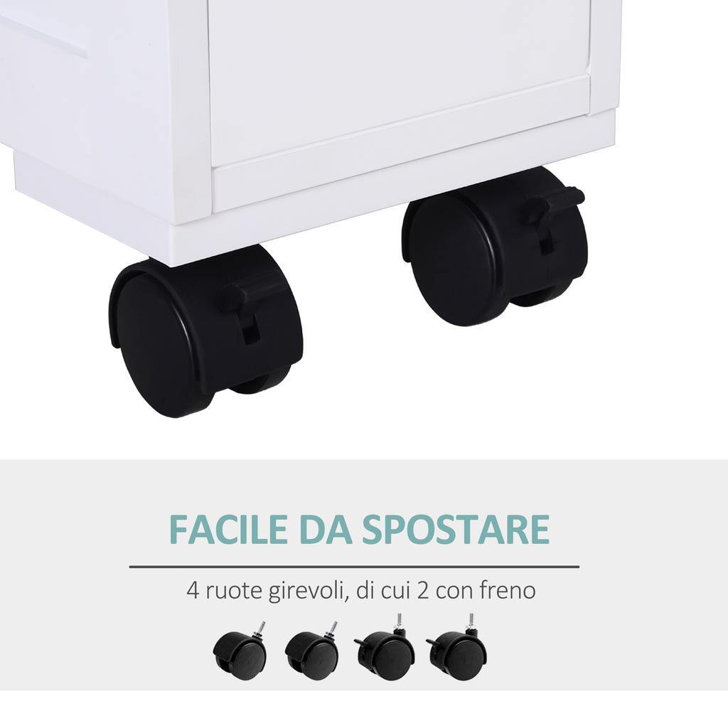 Bathroom Cabinet 2 Space-Saving Drawers with 4 Wheels Wood 16x52x71.5cm White