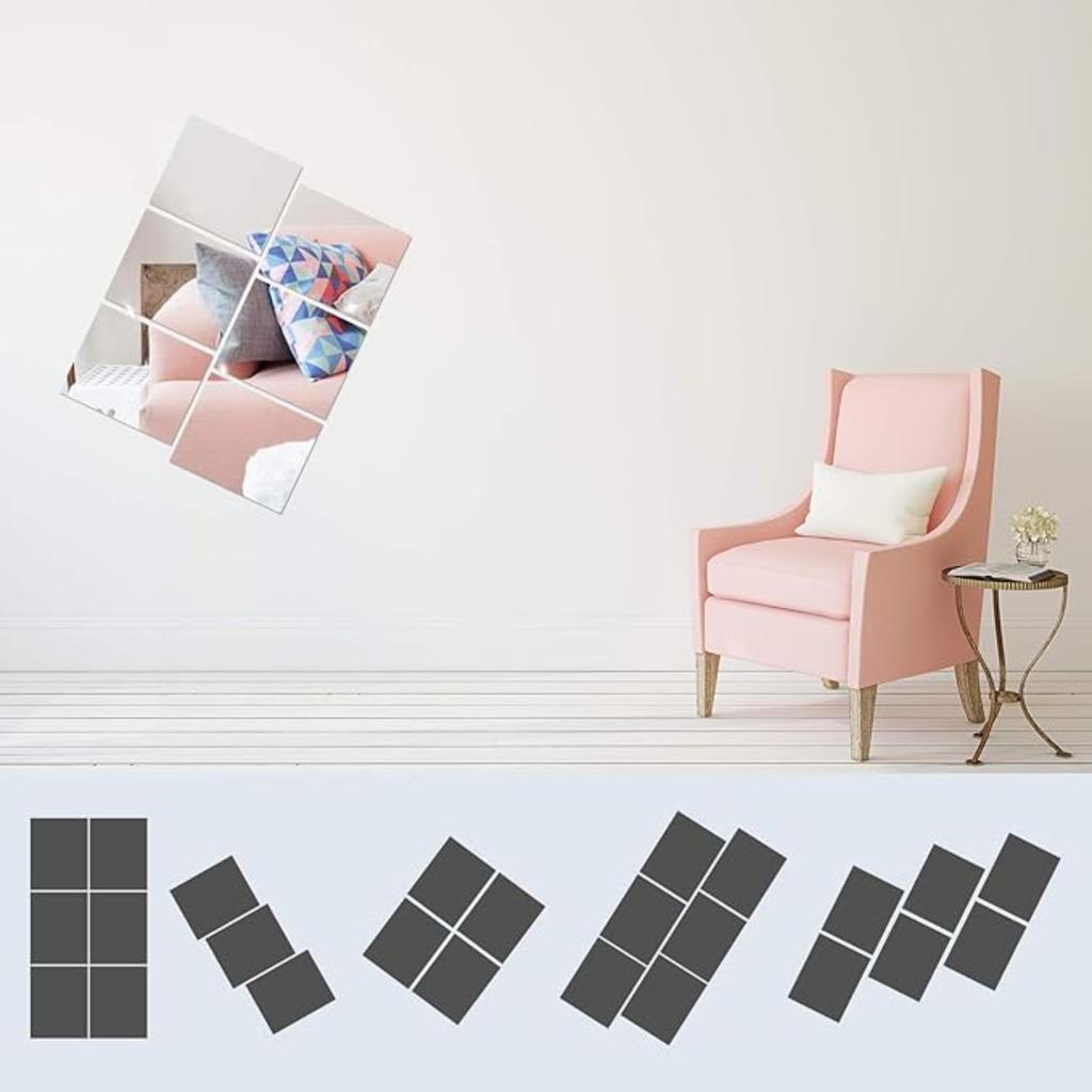 60Pcs Flexible Mirror Sheets Self-Adhesive Plastic Mirror Tiles Removable Acrylic Mirror Setting Wall Stickers for Home Decoration Not Real Glass