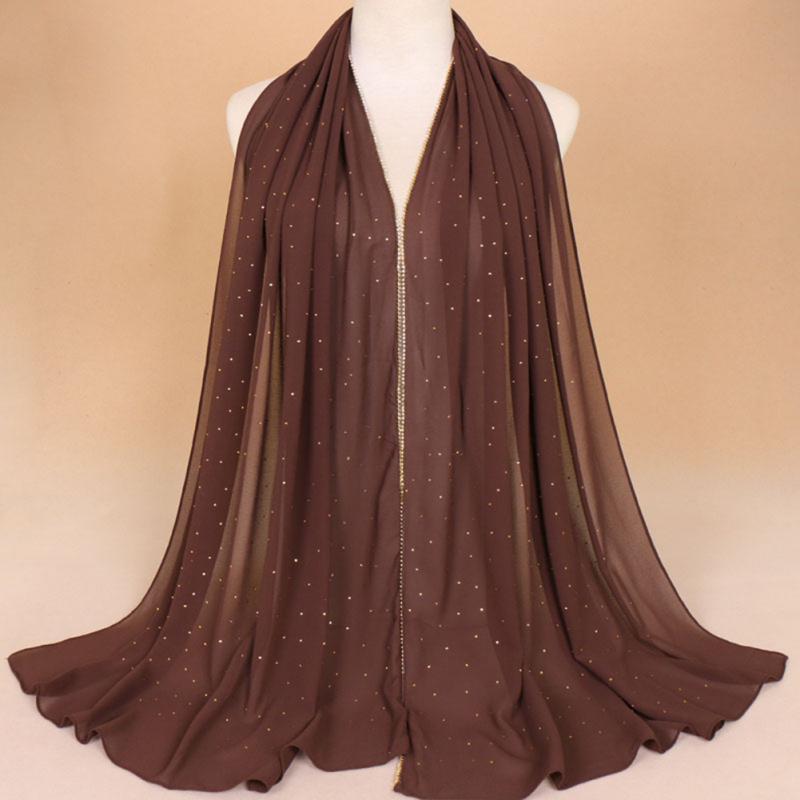 Женский шифоновый шарф с бриллиантами, головной платок, мусульманская шаль, исламский турецкий мгновенный хиджаб