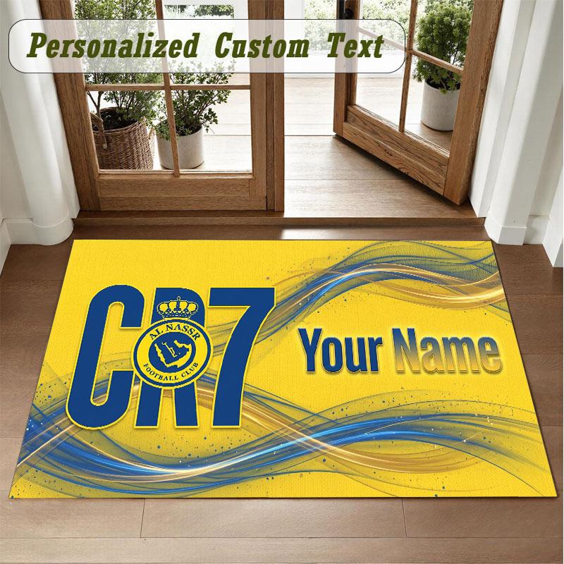 Crystal Velvet Square Rug Custom NameCristiano Ronaldo Pattern Non Slip Home Floor Decor Rug