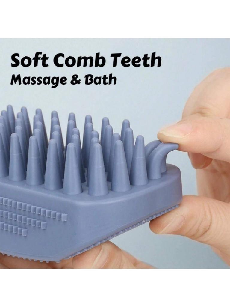 1Pc 3-Head Silicone Bath Massage Brush with Fur Removal for Cats/Dogs - Collects 96% Wet Hair during Washing - Grooming Tool