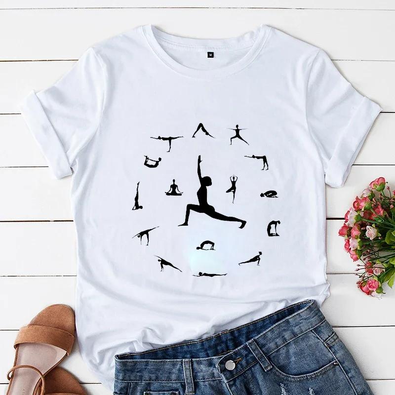 New 2000s Lovely Y2k Top Tshirt Fashion Clothes Women Summer Casual Yoga Posture Print Clothing Short Sleeve Graphic T-shirt