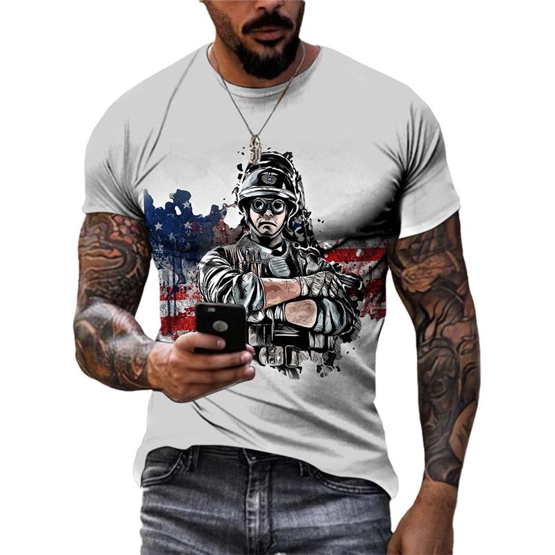 Мужская одежда больших размеров Свободные летние топы Футболка с 3D принтом животных Пара Солдат Тигровый узор Футболки с круглым вырезом Топ с короткими рукавами Дышащие мужские рубашки