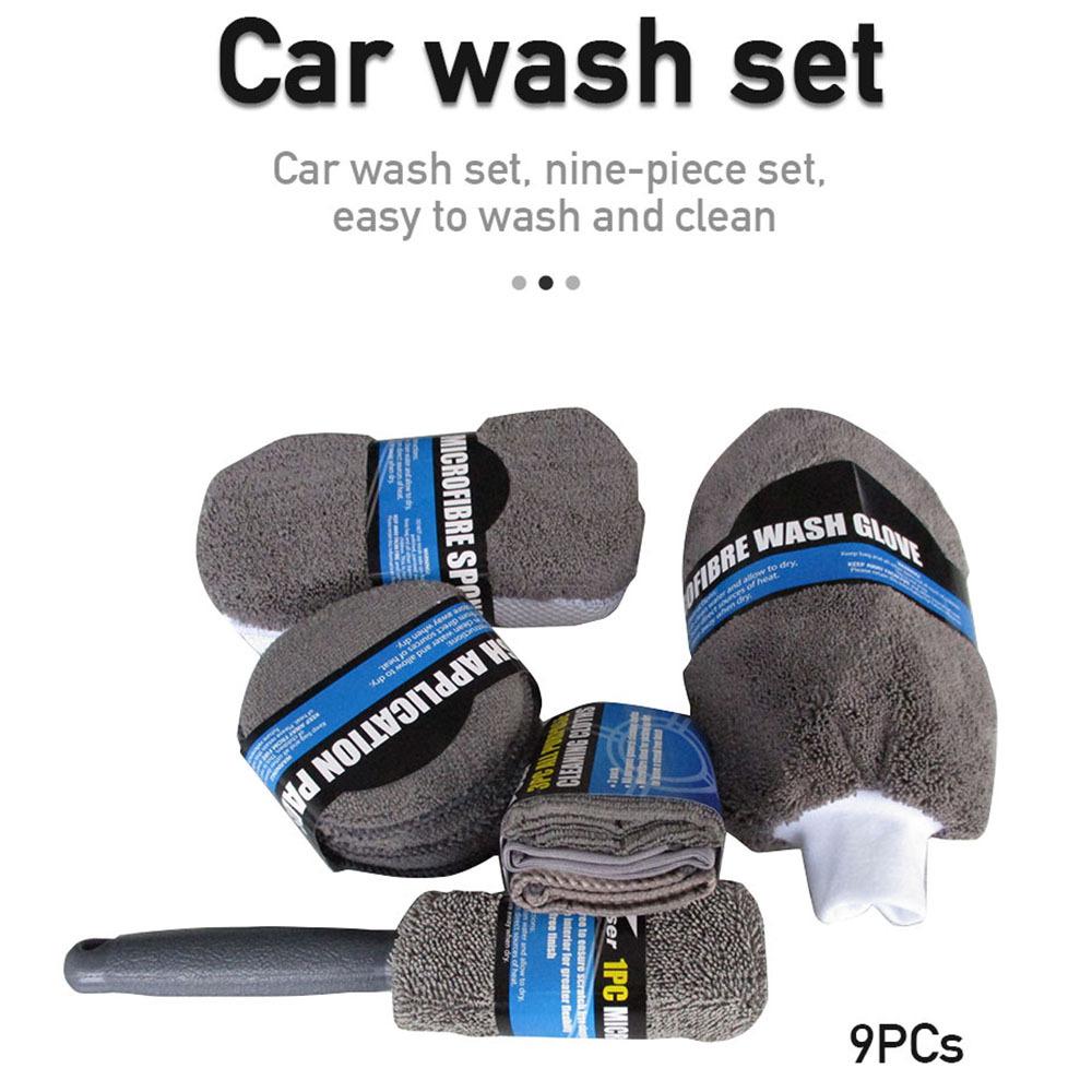 9 шт./компл. инструменты для автоматической чистки, полотенце из микрофибры, щетка для автомобильных шин, мягкая впитывающая перчатка, набор для мытья автомобиля и мотоцикла