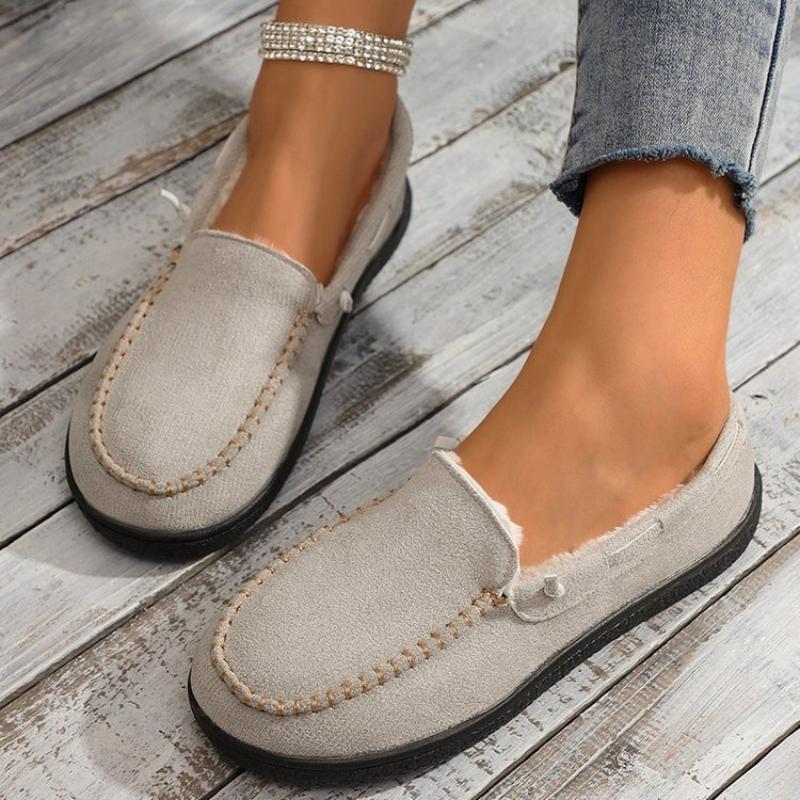 Shoes for Women 2024 Slip-on Women's Flats Fashion Solid Casual Flat Round Toe Light Loafers Women's Fleece Shoes Zapatos Mujer