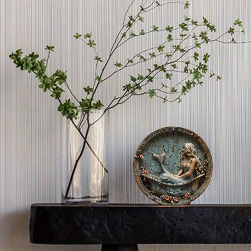Очаровательная деревянная настенная живопись «Русалочка», идеально подходит для ванной комнаты, офиса и домашнего декора, идеальный подарок на праздники, декоративный настенный плакат