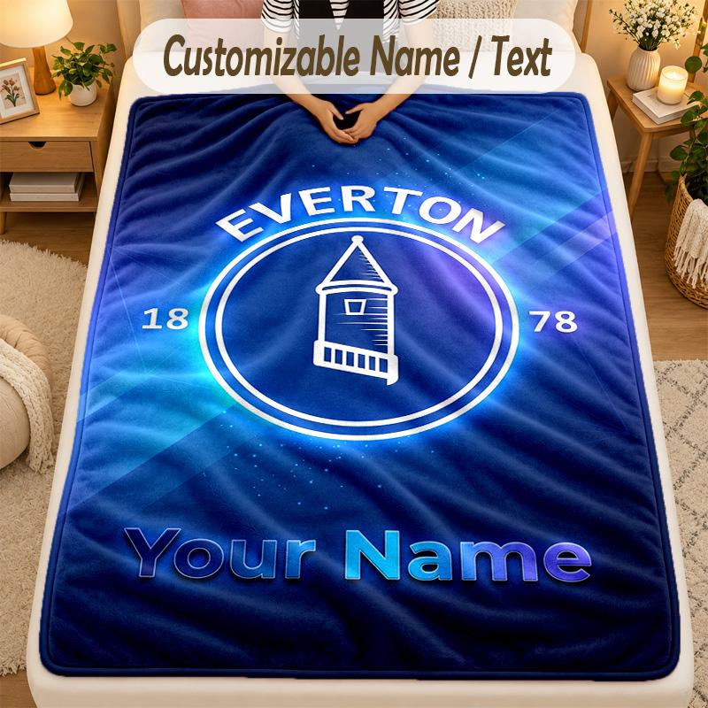 Фланелевое одеяло Everton FC Текст с индивидуальным именем Персонализированное Мягкое Теплое Плед Декор для дома Подарок