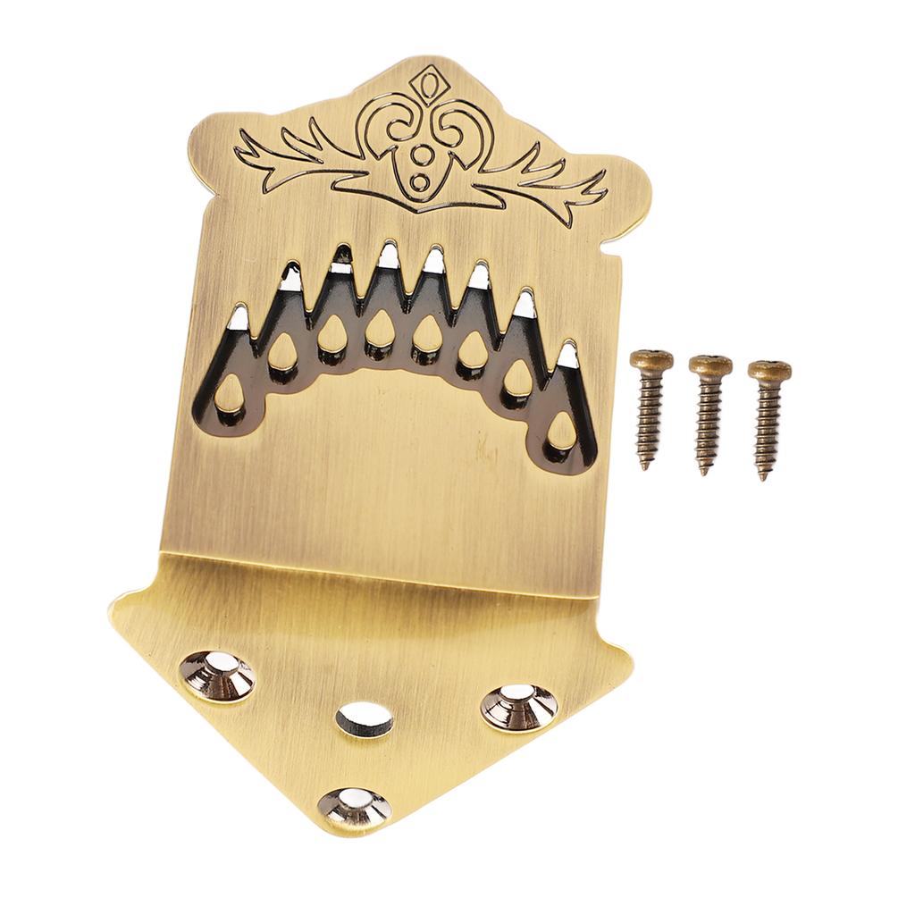 8 String Mandolin Tailpiece Feather Pattern Excellent Metal Bronze Color Mandolin Tailpiece