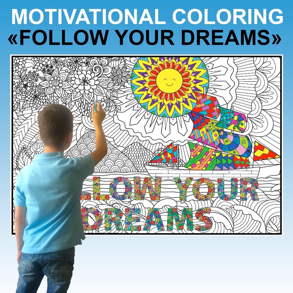 Giant Coloring Poster for Adults and Kids - Wall Coloring Poster Motivational - Large Coloring Posters for Classroom - Huge Coloring Poster at Work