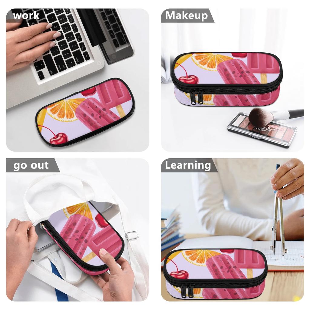 Pencil Pouch Printed Durable Polyester Fabric Smooth Zipper with Mesh Pocket Removable Divider and Pen Slots for Students