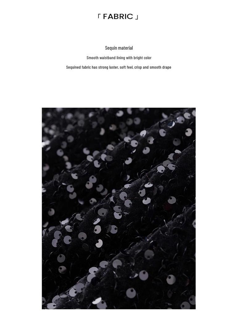 Черная юбка А-силуэта из бархата с пайетками - Женская коллекция Осень/Зима 2025