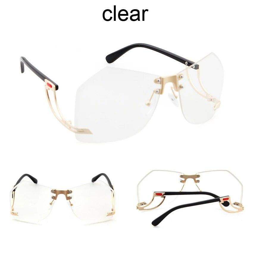 New Irregular Rimless Sunglasses Women Brand Designer Alloy Frame Oversize Gradient Sun Glasses Fashion Female Clear Shades