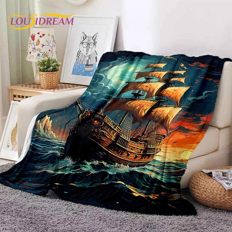 Ancient Pirate Ship Boat,Barque,Sailboa Soft Flannel Blanket,Throw Blanket Comfortable Blanket for Picnic Beds Sofa Home Bedroom