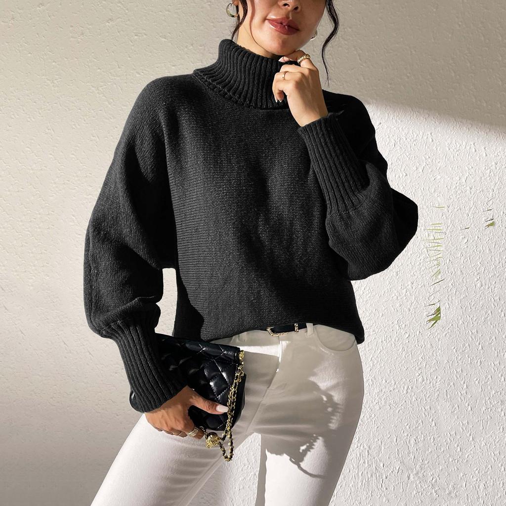 Women's Casual, Fashionable, Comfortable, Solid Color, Minimalist Top, High Collar, Turtleneck Sweatermin