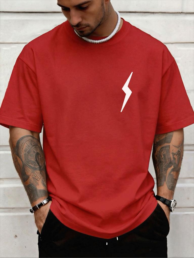 Minimalist Small Chest Lightning Bolt Simple Graphic Print Unisexs Crew Neck Short Sleeve Tee Casual Daily Soft Basic Wear Apparel