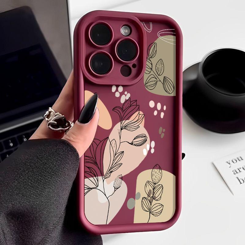 White Magnolia Pattern Phone Case For iPhone 16 15 14 Pro Max 15 16 Plus 12 13 Pro 11 16E Candy Color Shockproof Silicone Cover