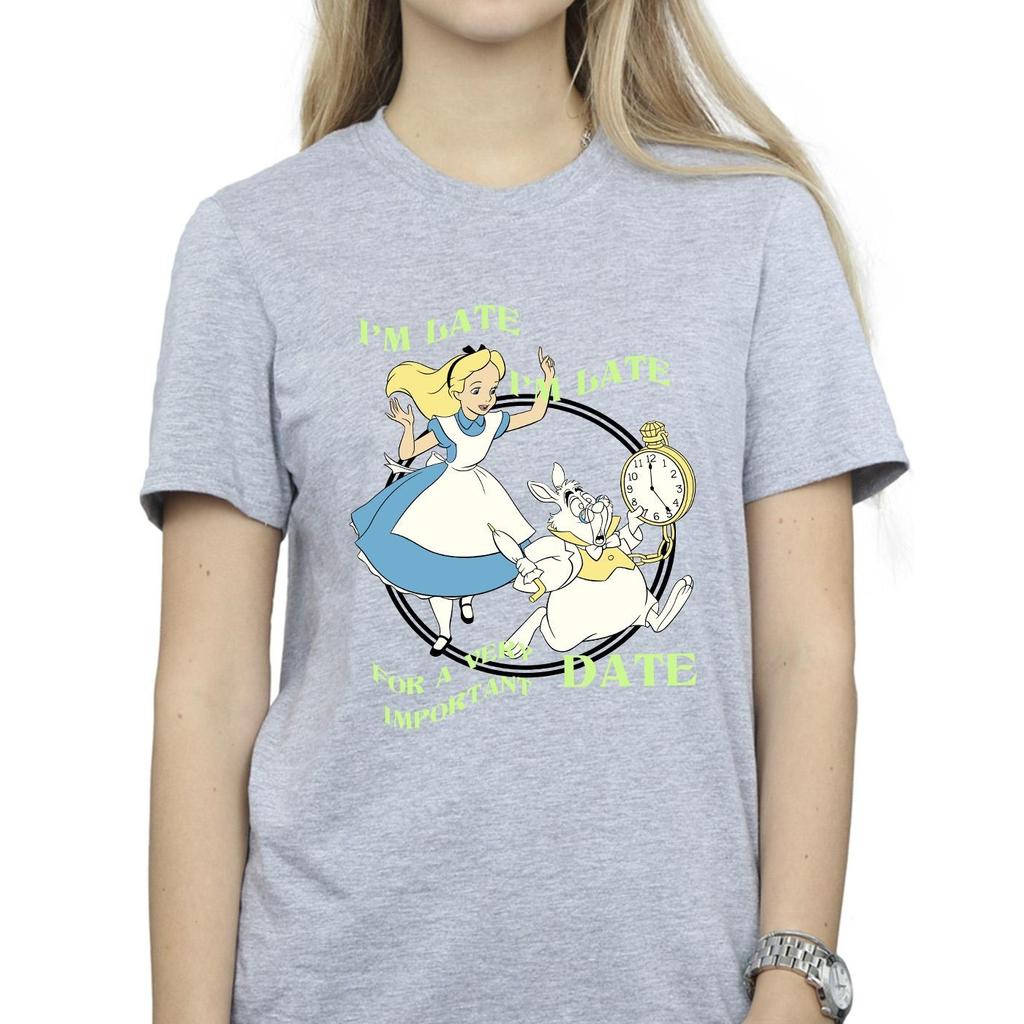 Disney Womens/Ladies Alice In Wonderland I´m Late Cotton Boyfriend T-Shirt