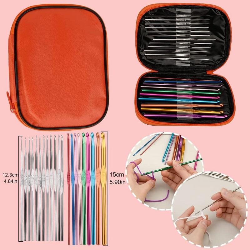 Crochet Hook Yarn Set for Beginners Crochet Kniting with Wool Yarn Blunt Hand Sewing Needles Stitch Marker for Crochet DIY