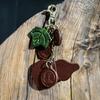 Genuine Leather Lucky Gourd Keychain Bag Charm, Handmade Car Accessory Gift for Women Men