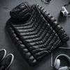 Men Cotton Jacket Hooded Long Sleeve Solid Color Down Coat with Side Pockets Full Zipper Closure Thin Quilted Winter Outwear