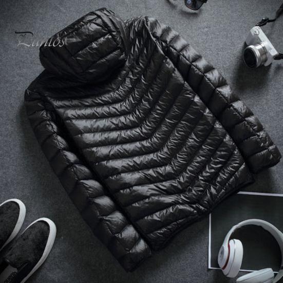 Men Cotton Jacket Hooded Long Sleeve Solid Color Down Coat with Side Pockets Full Zipper Closure Thin Quilted Winter Outwear