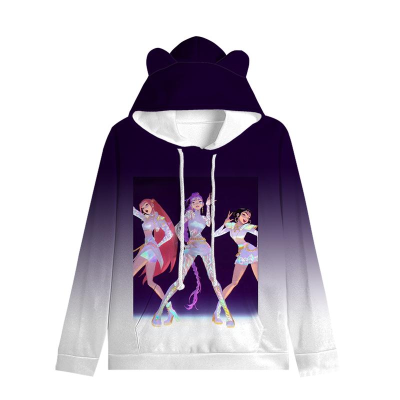 Huntrix Девушка Толстовка с капюшоном с кошачьими ушками Мультяшная K-pop Охотники на демонов На шнурке Толстый Пуловер Зои Руми Мира Средней длины Теплая Толстовка